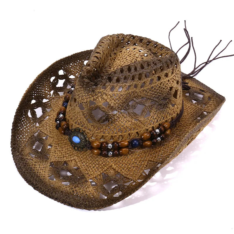 Stock Men's HandmadePaper Straw Texas Cowboy Hat Western Straw Hat Shapable Brim Sombreros Texas Straw Cowboy Hat