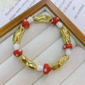 BG1143  Chic Cute  18K Gold Plated Nugget Beads and Colorful Multi Colored Lampwork Glass Mushroom Beads Beaded Elastic Bracelet