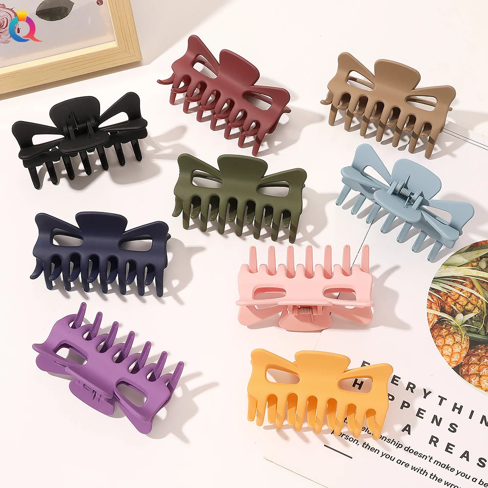 9cm Matte Finish Plastic Solid Color Hair Claw  Clip  Hair Style Holder