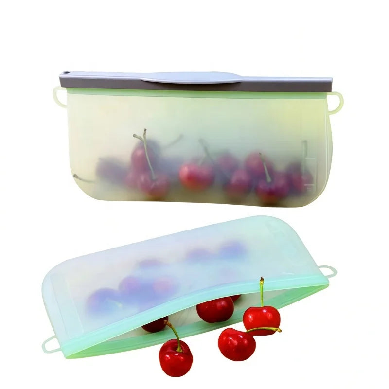Eco Friendly Outdoor Portable Reusable Silicone Snap Close Leak Proof Stand up Kitchen Storage Freezer Bags for Fruit &Vegetable