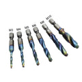 Durable 6PCS Metric Screw Tap Drill Bit Set with HSS Spiral Taps M3-M10 Hex Shank for Quick Change