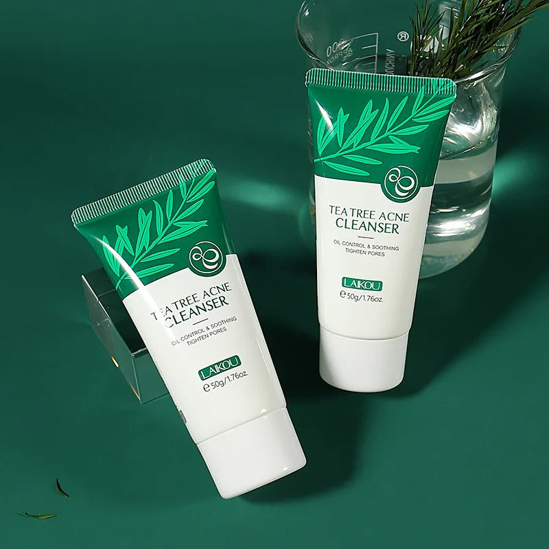 LAIKOU Skin Care Tightening Pores Oil Control Organic Tea Tree Anti Acne Face Wash 50g