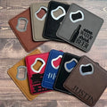 Multifunctional Pu Leather Bottle Opener Coaster Custom Engraved Logo Blank Laserable Leatherette Square Bottle Opener