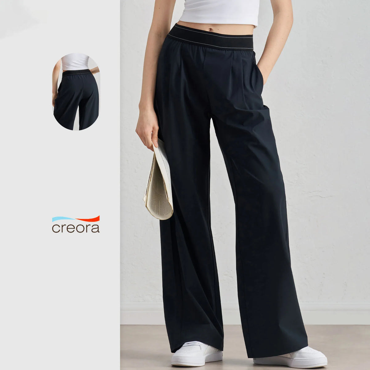 Latest Design Custom Logo Elastic Waist Women Pants Wide Leg Woven Casual Loose Pants for Women Yoga Workout Outdoor Outfit MegaBDM