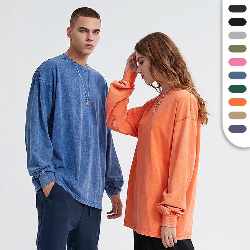 T Shirt for Men Long Sleeve Oversized 250gsm Cotton Wax Printing Street Style Custom Logo Batik Full Sleeve T-shirts
