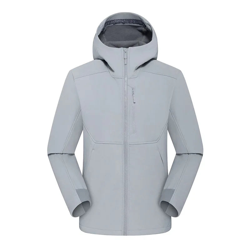 Autumn Winter Men's Women's Softshell Hooded Jacket Windproof Waterproof Fleece Embroidered LOGO Single Coat for Outdoor