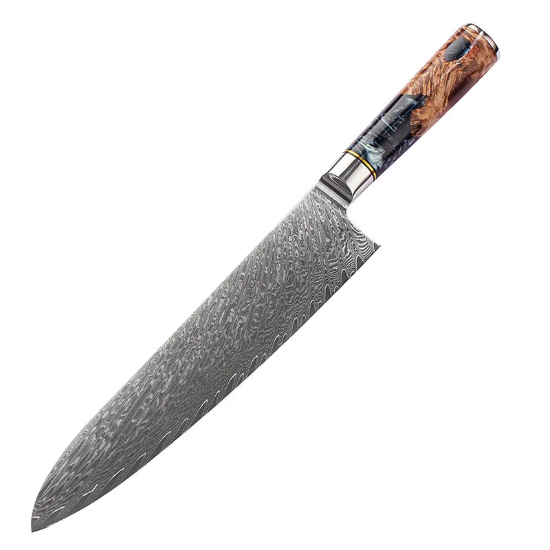 9.5 Chef Knife JDH Damascus Kitchen Knife 67 Layers Damascus Steel with Black Resin Wood Handle