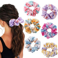 Wholesale 6pcs Tie-Dye Silk Satin Scrunchies Fashion Hair Bands Wrist Bracelets Customizable Designs Durable Lightweight