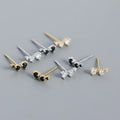 Fashion New 925 Sterling Silver Beautiful 3 Stone White Black Cz Diamond Stud Earring Jewelry for Women