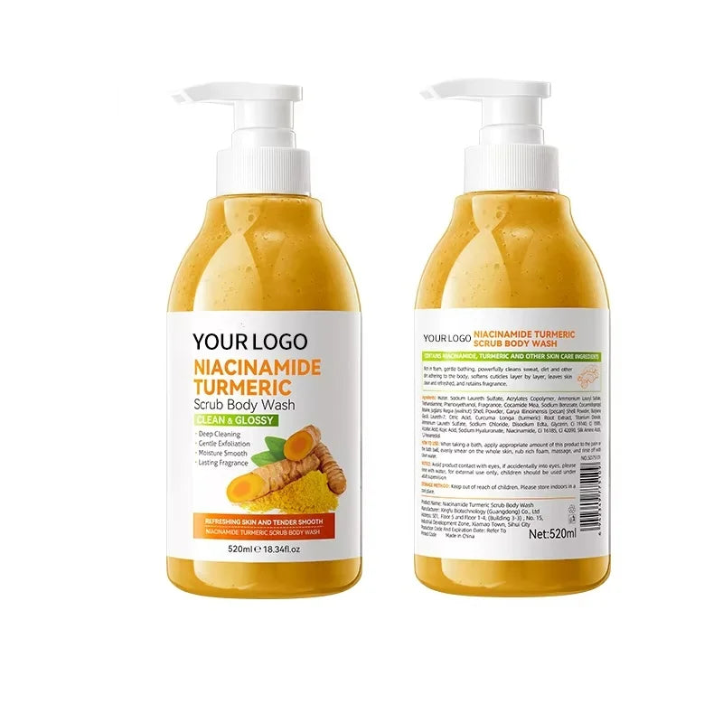 Wholesale Natural Turmeric Shower Gel Perfumed and Moisturizing Body Wash for Whitening & Exfoliating Liquid Skincare