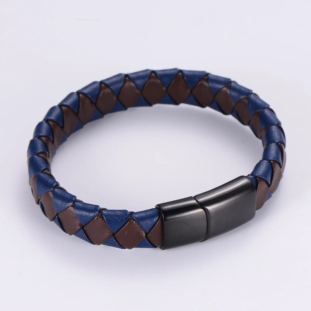 Custom Men's Wide Braided Real Leather Wristband China Manufacturer's Fashionable Bangles