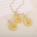 High Quality 18K Gold Plated Stainless Steel Round Fan Shape Cubic Zircon Pearl Earrings Necklace for Wedding and Party