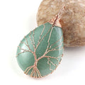 HZ Arrival Fashion Natural Stone Copper Wire Wrapped Tree of Life Healing Green Aventurine Pendant Women Crystals Jewelry