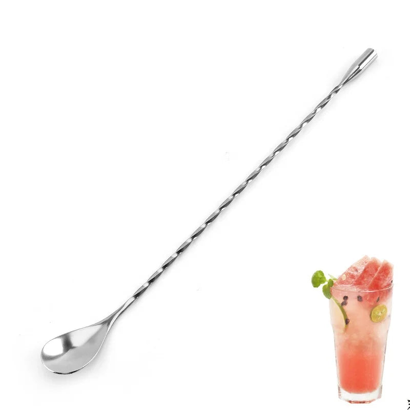 Customized 304 Stainless Steel Long Bar Spoons Silver Color 30cm Metal Bartender Cocktail Stirrer Stick