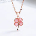 Fine Four-leaf Clover Pendant 925 Sterling Silver Women Fashion Rose Gold Natural Opal Clover Pendant Necklace