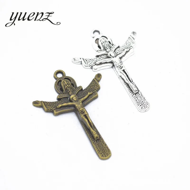 YuenZ Antique silver color cross Charms Plated Pendants Jewelry Making DIY Handmade Craft 42*30mm T22