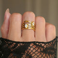 NEW VINTAGE BOUQUET IRREGULAR LINE CLAW ZIRCON RING Dazan 2025 18k PVD Gold Plated Stainless Steel SPRING RUNWAY LUXURY JEWELRY