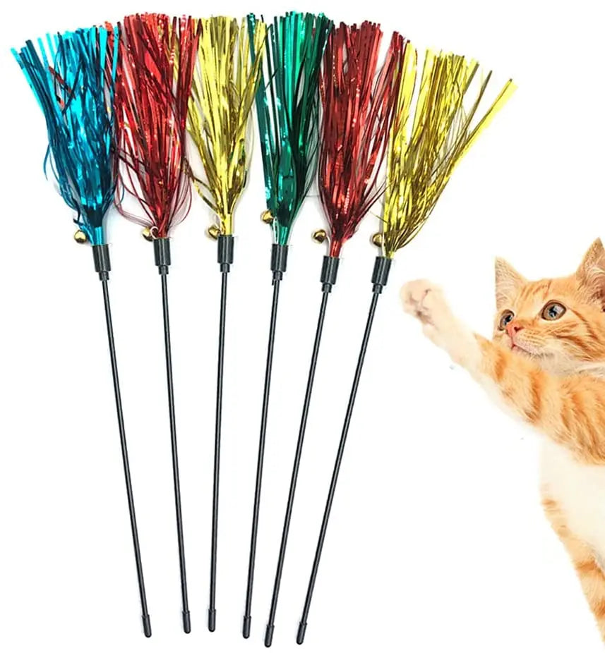 Wholesale Cat Toy Wand 6 PCS a Pack Interactive Cat Teaser Wand With Sound Paper Tassels and Bell