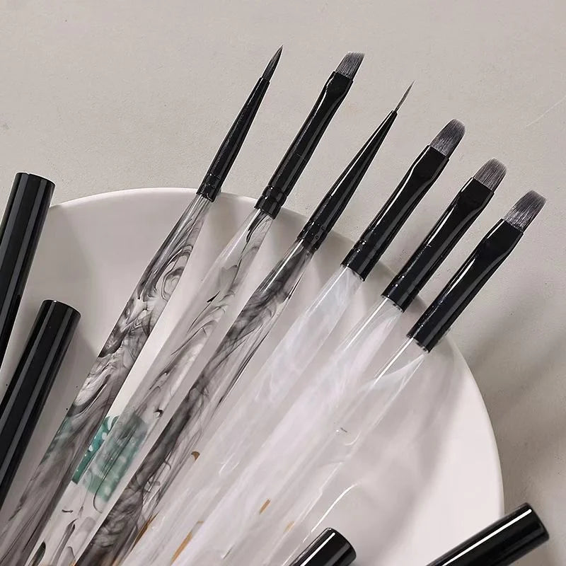 6 Acrylic Nail Pen Set Square Round Paint Pen Universal Nail Light Therapy Pen Smudge Brush Nail Art Brush Finger Drawing Tool