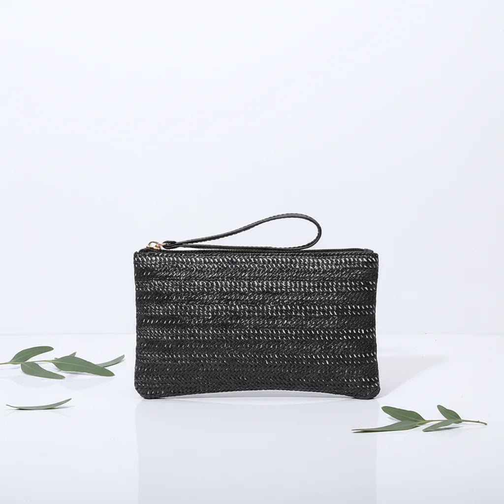 Women's Luxury Casual Travel Medium-Long Straw Wallet Fashionable Simple Handled Eco-Friendly Purse Bag Waterproof for Lady