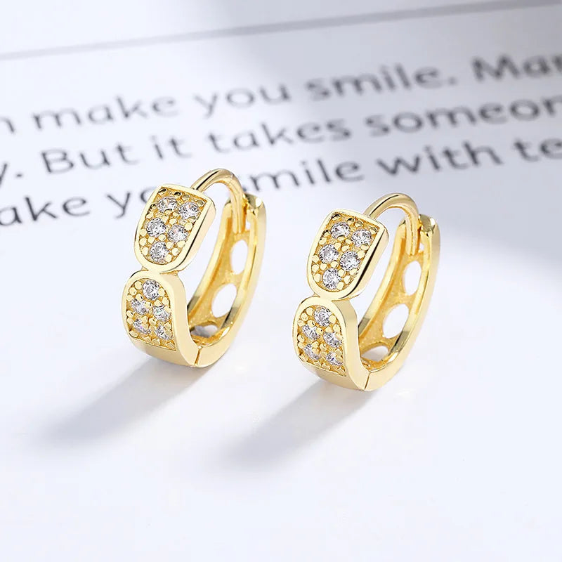 American European Fine Jewelry 925 Sterling Silver Earring Geometric Full Zircon Gold Plated Hoop Earrings for Women