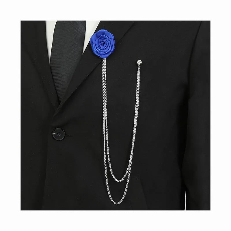 Fashion Men Jewelry Silver Long Chain Corsage Brooch Wedding Handmade Rose Flower Gemstone Simple Suit blazer Lapel Pin Brooches