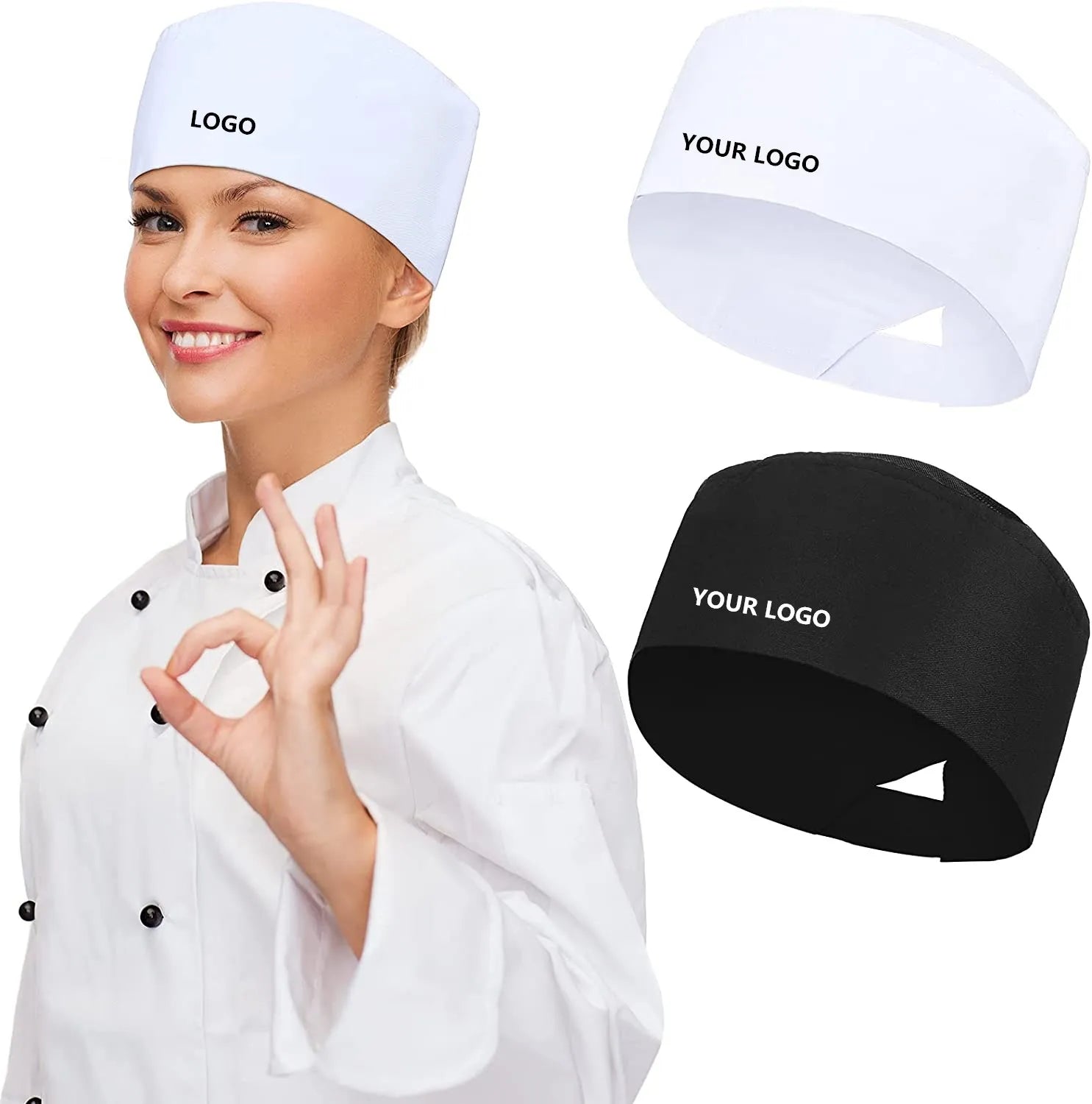 Cooking Beanie Uniform Japanese Adjustable Breathable Logo Black Make Restaurant Custom Kitchen Chef Hats