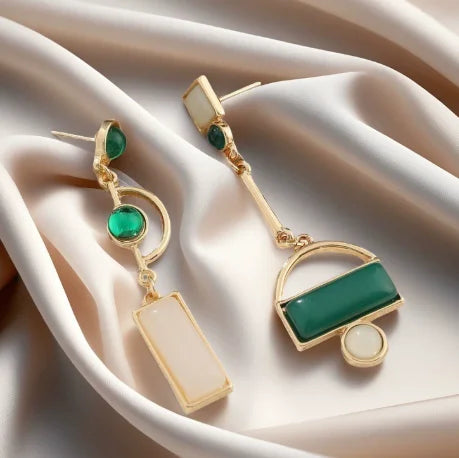 Zooying Jewelry Women Latest Designer Luxury Vintage Coolstyle Asymmetrical Gemstone Pendant Stud Earring