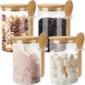 YOLOWE HOME Glass Sugar Container with Spoon 10oz Glass Jars with Bamboo Lid and Spoon Bamboo Lid Storage Jar Containers