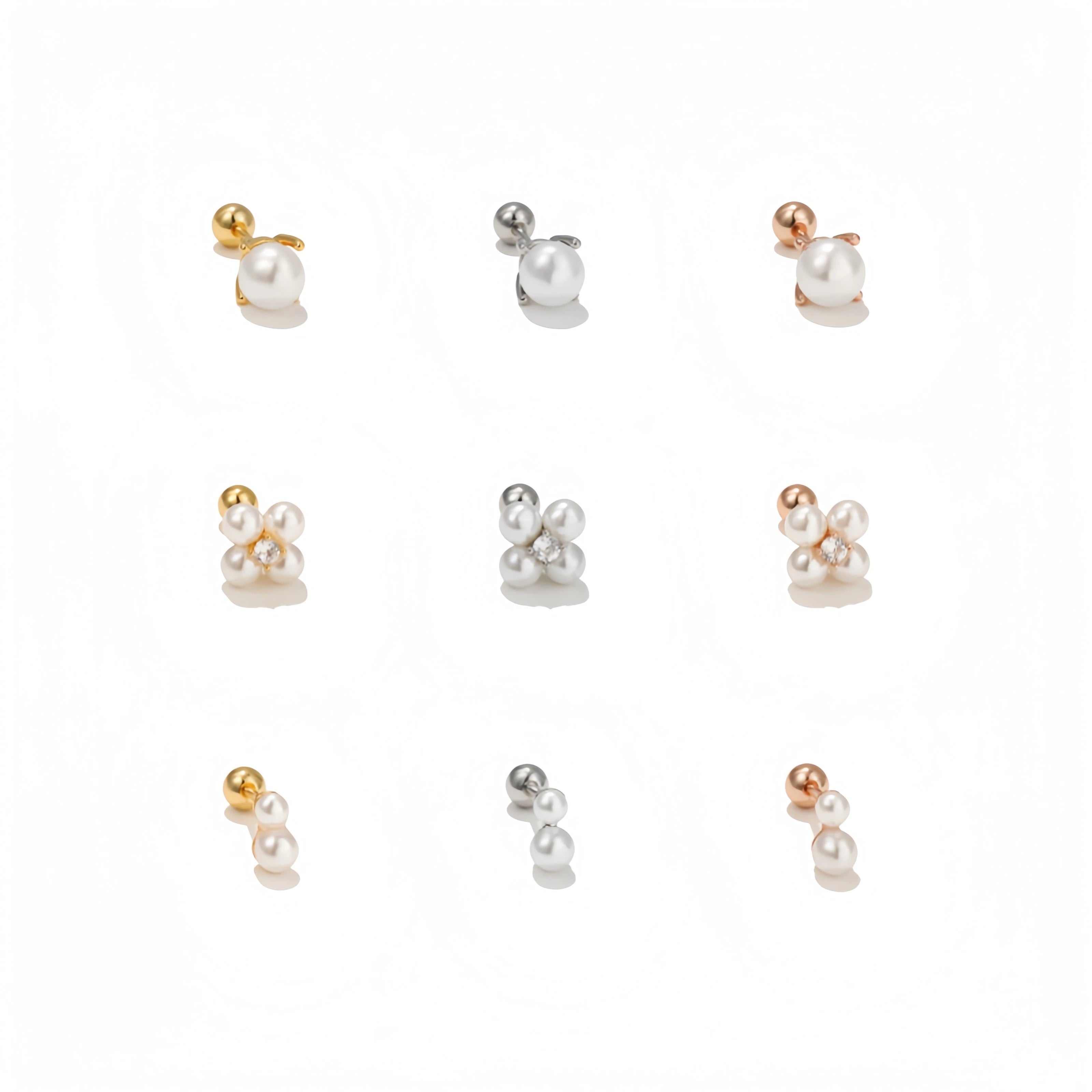 Korean Hot Selling Pearl Ear Bone Screw Piercing Ball Ear Accessories Natural Simple White Pearl Earring Stud for Women