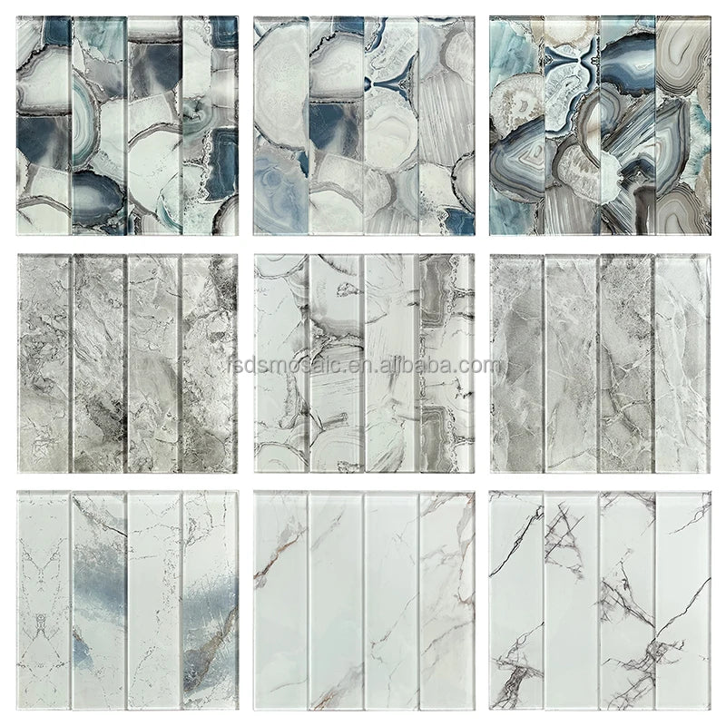 Laminate Mosaic Crystal Glass Kitchen Backsplash Wall Sticker Tiles Modern Interior Wall Irregular Parquet Design