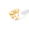 Waterproof Stainless Steel 18K Gold Plated Double Layers Oval Natural White Shell Open Ring for Ladies