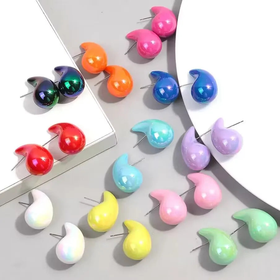Dazzling New Colorful Fashion Laser Solid Electroplated Cute Cream Jewelry Party Earrings Funny Teardrop Acrylic Stud Earrings