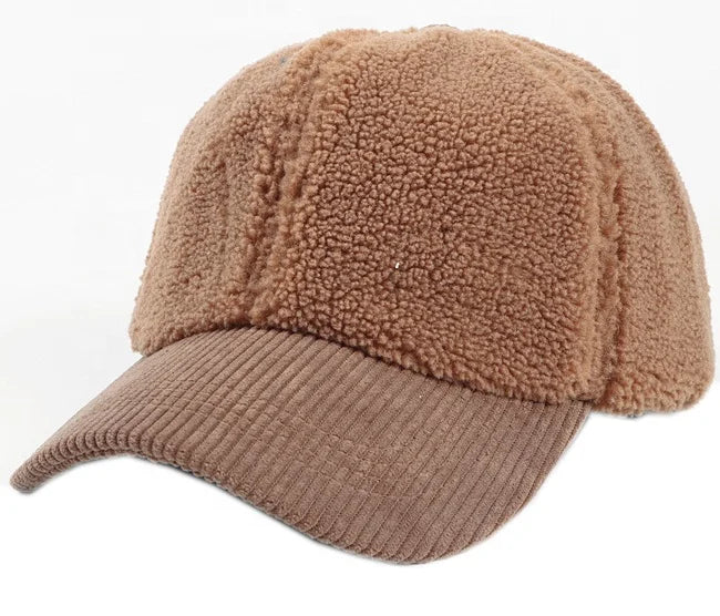 Wholesale Adult Sports Caps Baseball Cap Fashion Faux Wool Fur Corduroy Brim Casual Winter Warm Hat
