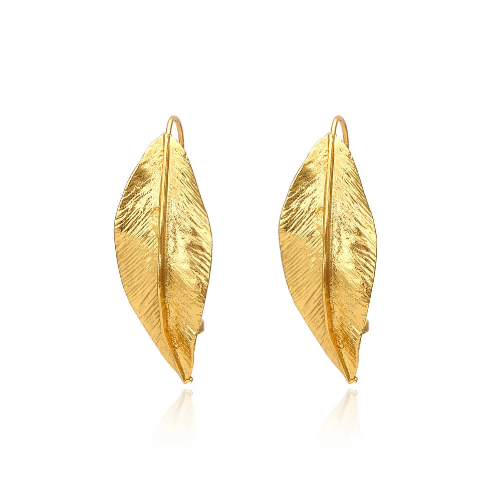 ZA Latest Lady Jewelry Golden Vintage Gold Plated Free Alloy Stud Leaf Earrings