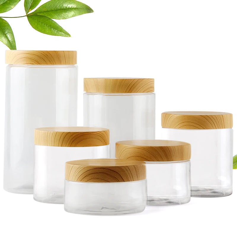 Clear Plastic Jar with Lids Refillable Bamboo Cap Empty Cosmetic Containers Jar for Travel Sample Bottle