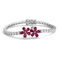 Dainty 925 Silver Fine Bracelet Women Red Flower Design 5A Cubic Zirconia 925 Sterling Silver Tennis Chain Bracelet