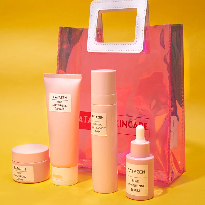 Private Label Korean Skin Care Beauty Women's Perfume Organic Natural Vitamins Lotion Serum Mask Cream Rose Skin Care Set