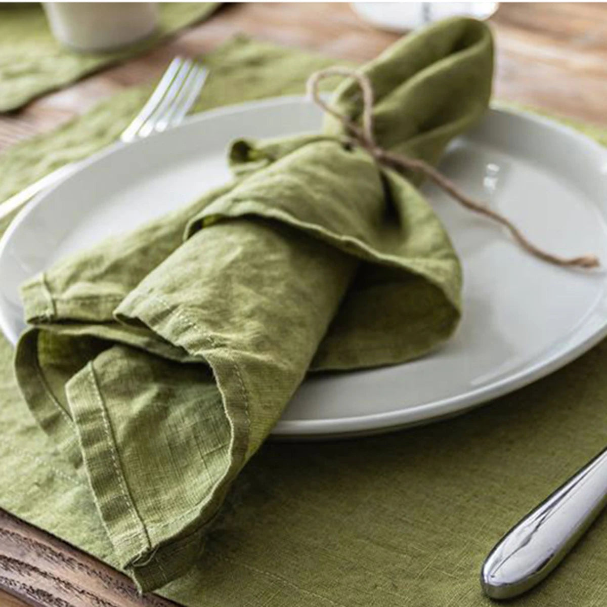 Light Green Napkin Cotton Soft Comfortable Hemstitch Wrinkled Fabric Napkin for Wedding Dinner Restaurant Custom Cloth Napkins