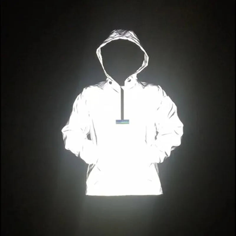 Hot Sales Fashion Women Men High Vision Light Reflective Workout Fitness Sport Safety Hoodie Clothes Hip Hop Dance Hi Vis Jacket