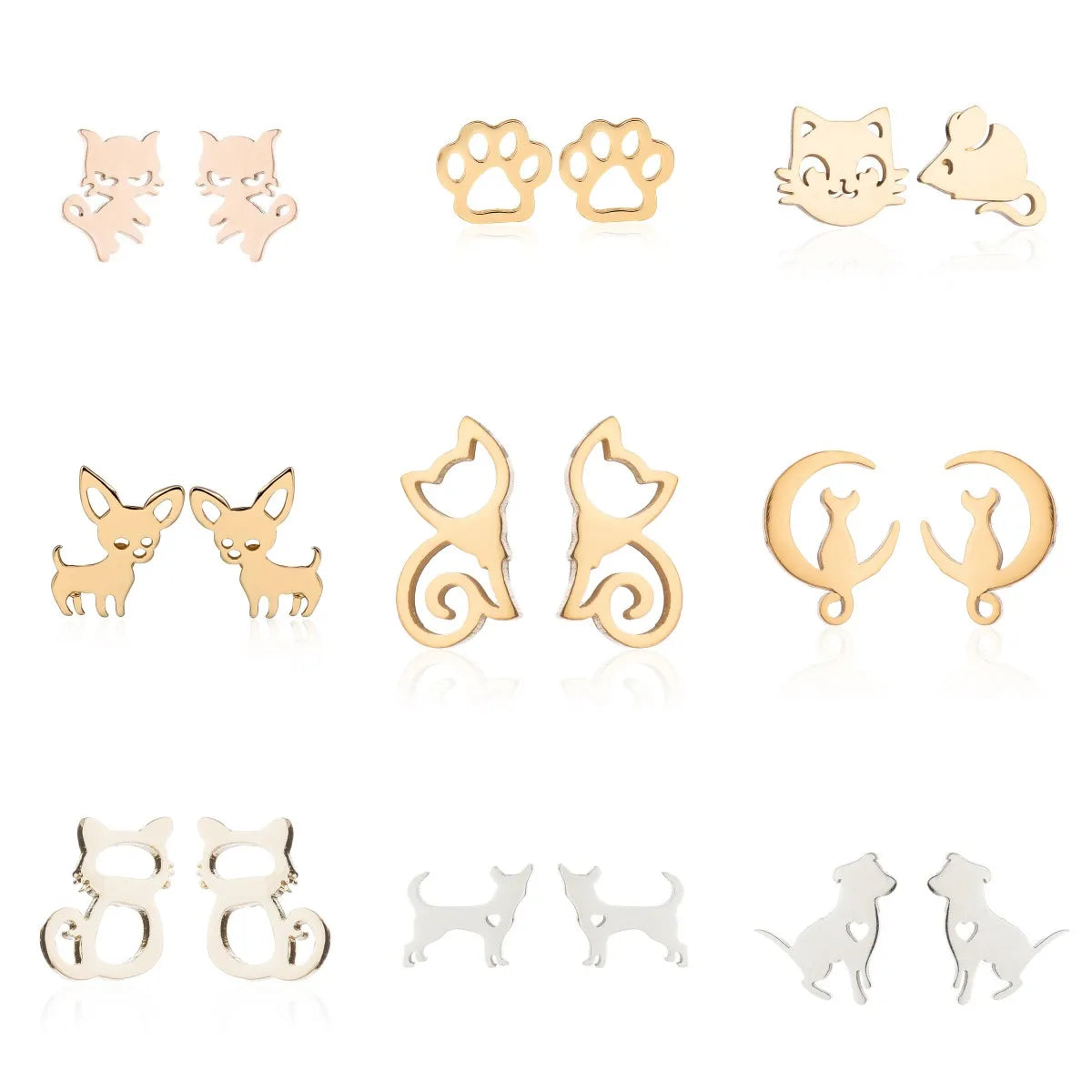 DAIHE Minimalist 18K Gold Silver Plated Stainless Steel Cute Chihuahua Dog Stud Earrings Jewelry for Women