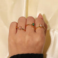 Birthstone Custom Ring Delicate 18k Gold Plated Stainless Steel Emerald Cubic Zirconia Ring Minimalist Jewelry