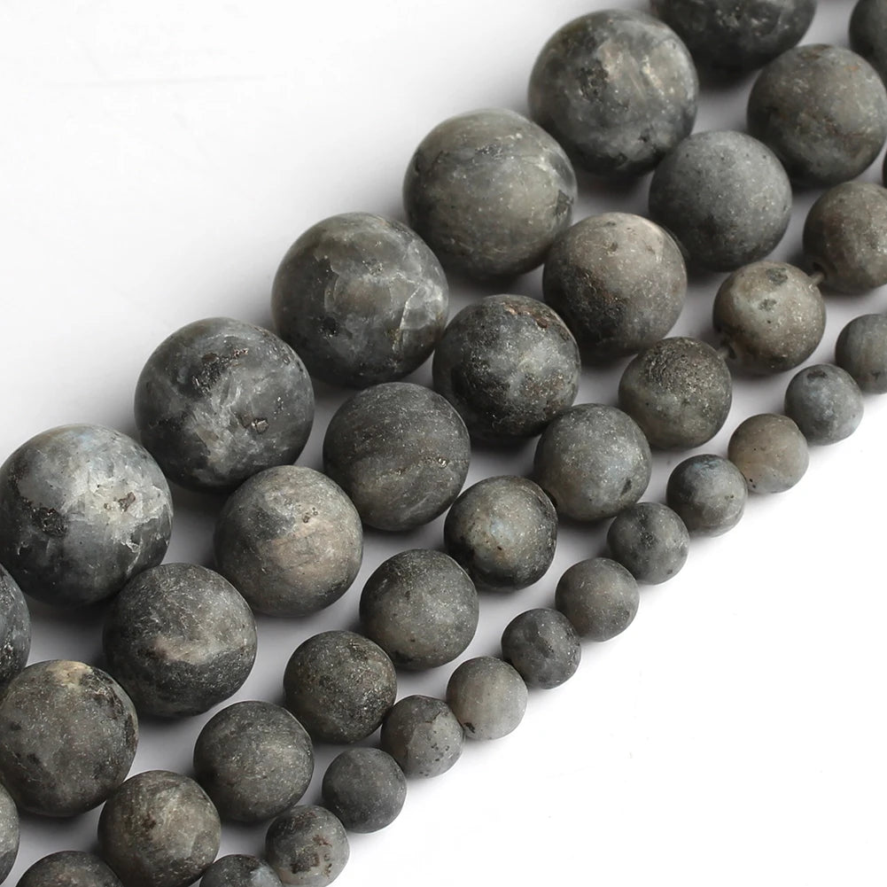 High Quality 4/6/8/10/12mm Dull Polish Matte Black Round Labradorite Stone Beads Natural Semi-Gemstone for Jewelry Making