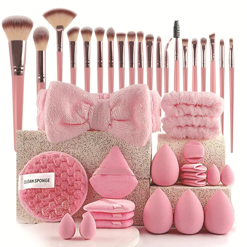 Women's Flat Brush Synthetic Hair Face Makeup Set Foundation Concealer Blush Makeup Sponges Beauty Tools Accessories-Hairbands