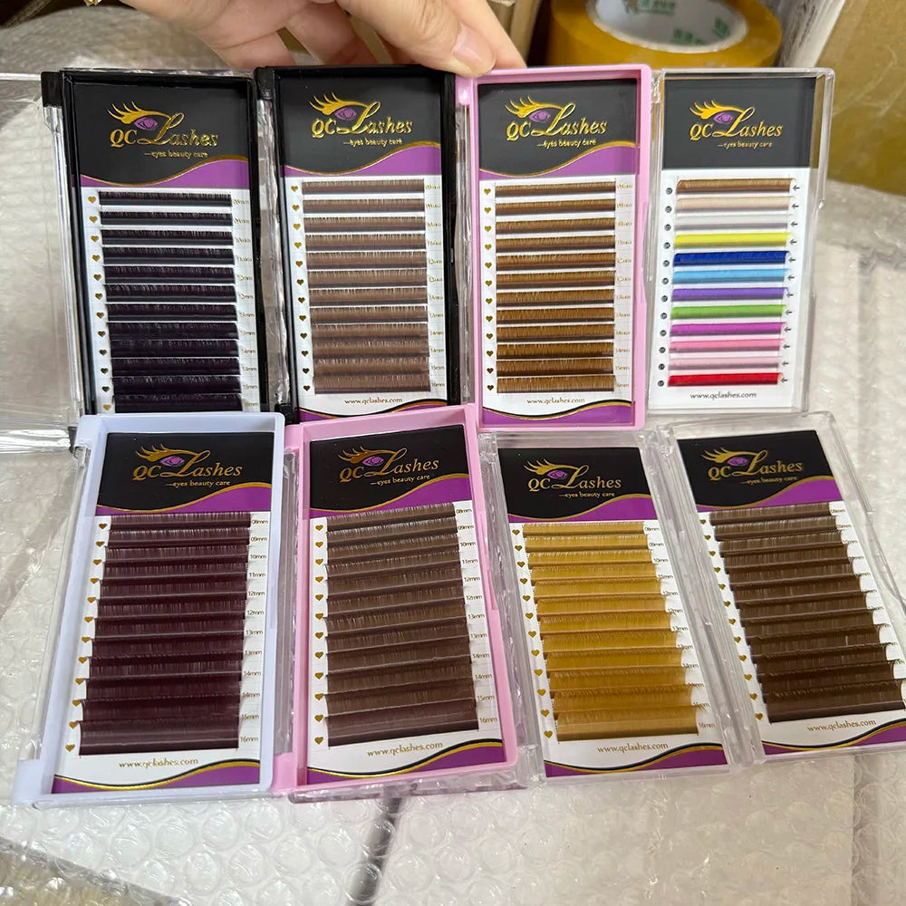 Wholesale Brown Eyelash Extensions Color Lashes Dark Brown Russian Volume Lashes Extensions Korean Pbt Fiber Brown Lashes