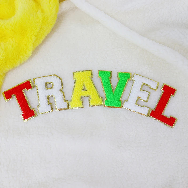 Wholesale in Stock Travel Letter Iron on for the Clothes Chenille Patches