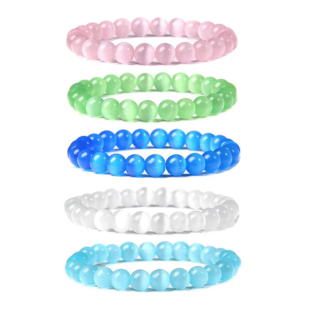 Hot Friendship Love Reiki Exquisite Jewelry Bangles Natural Stone Colorful Opal Stretch Elastic Cat Eye Bracelets for Women Men