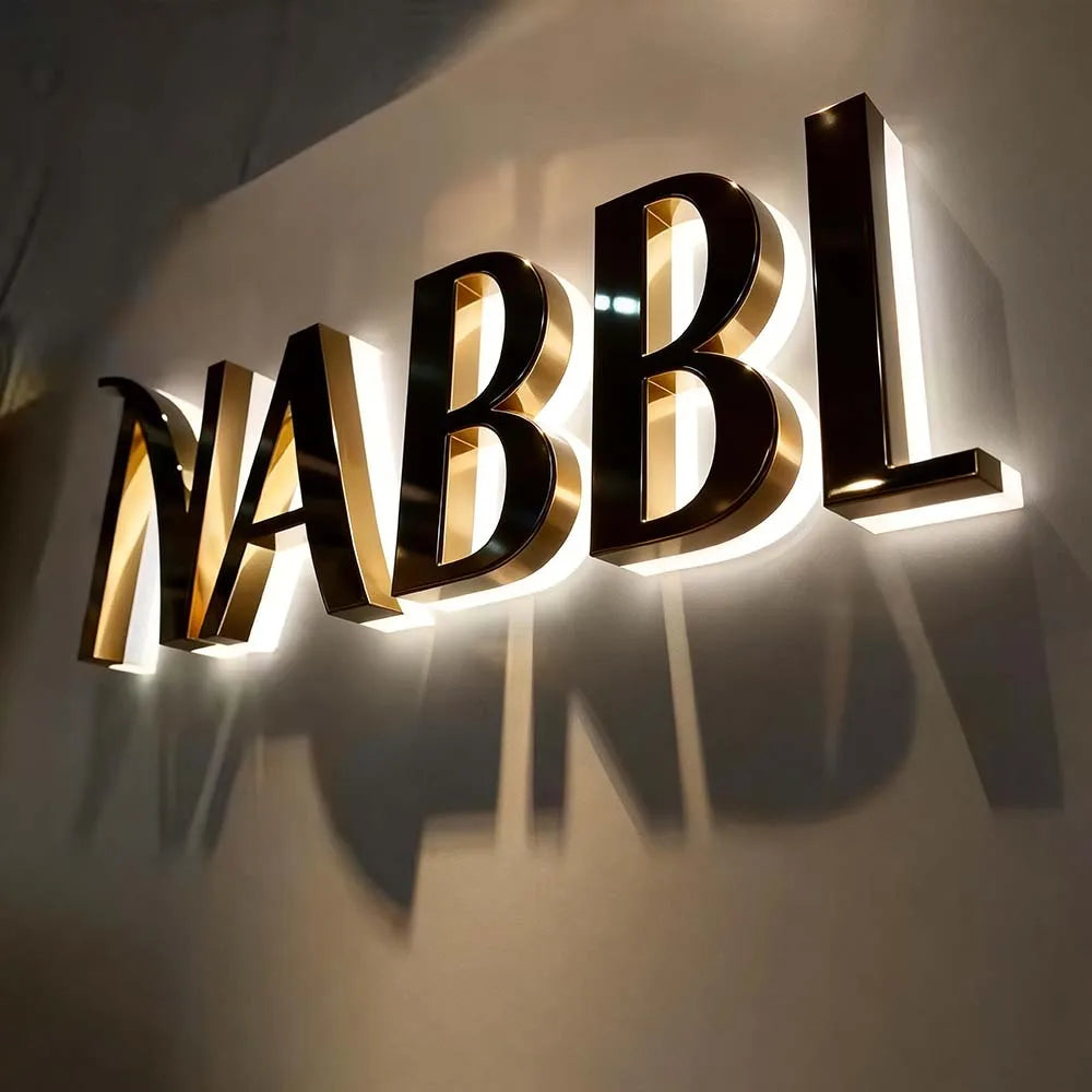 Outdoor Store Front Sign Custom 3D Stainless Steel Channel Letters Sign Logo Gold Signage Electronic Sign