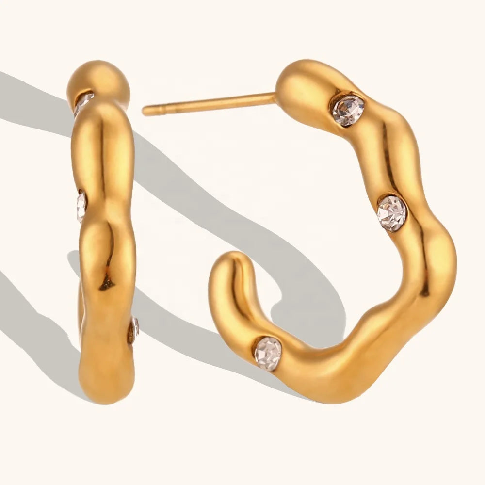 Dingran High Quality Irregular Zircon Earring Tarnish Free Gold Plated Stainless Steel Jewelry