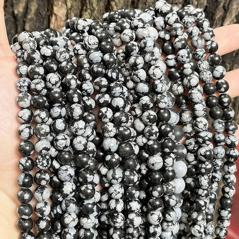 JC Crystal Wholesale Natural Snowflake Stone Beads for Bracelet Snowflake Obsidian Gemstone Loose Beads